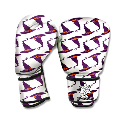 Purple Halloween Witch Hat Pattern Print Boxing Gloves