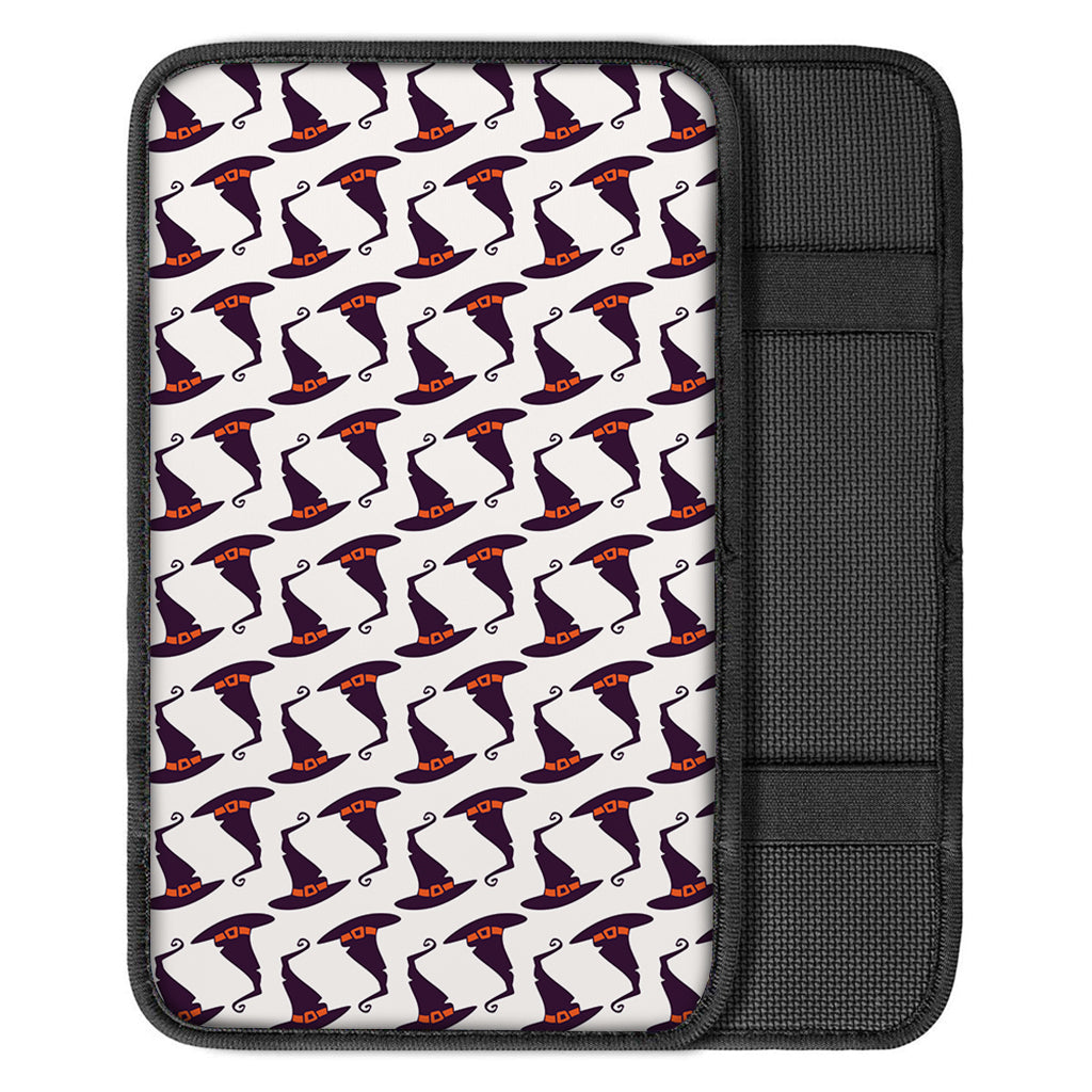 Purple Halloween Witch Hat Pattern Print Car Center Console Cover