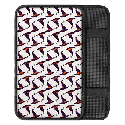 Purple Halloween Witch Hat Pattern Print Car Center Console Cover