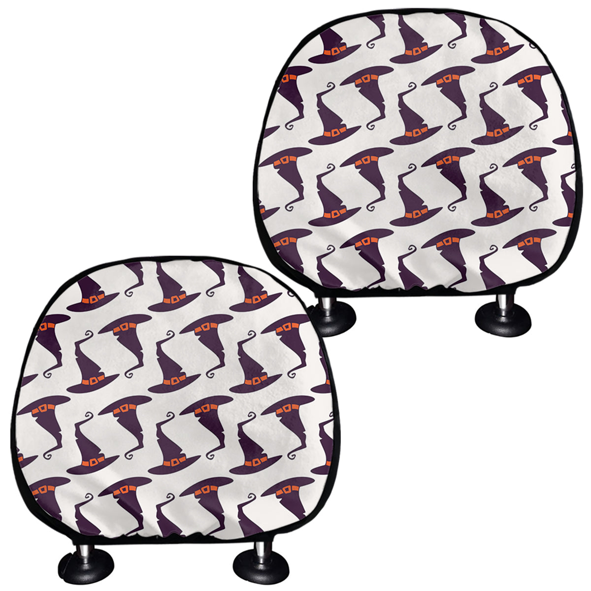 Purple Halloween Witch Hat Pattern Print Car Headrest Covers