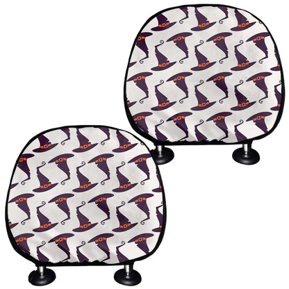 Purple Halloween Witch Hat Pattern Print Car Headrest Covers