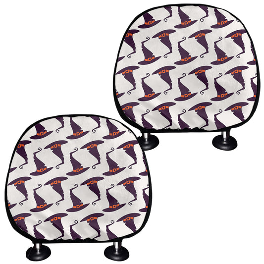 Purple Halloween Witch Hat Pattern Print Car Headrest Covers