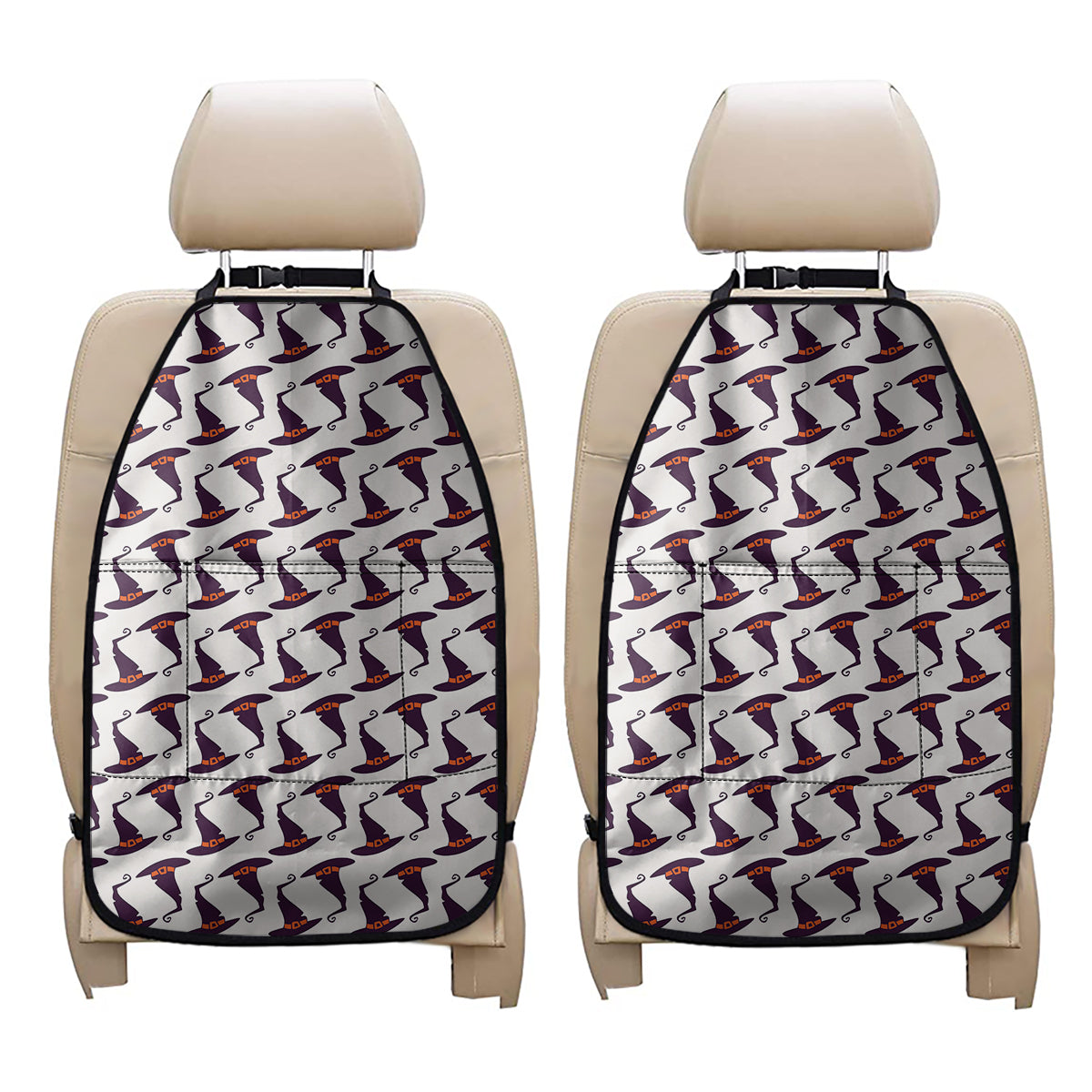 Purple Halloween Witch Hat Pattern Print Car Seat Organizers