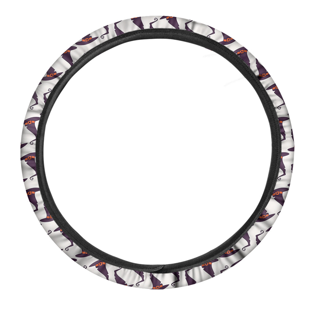 Purple Halloween Witch Hat Pattern Print Car Steering Wheel Cover