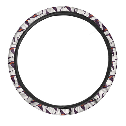 Purple Halloween Witch Hat Pattern Print Car Steering Wheel Cover