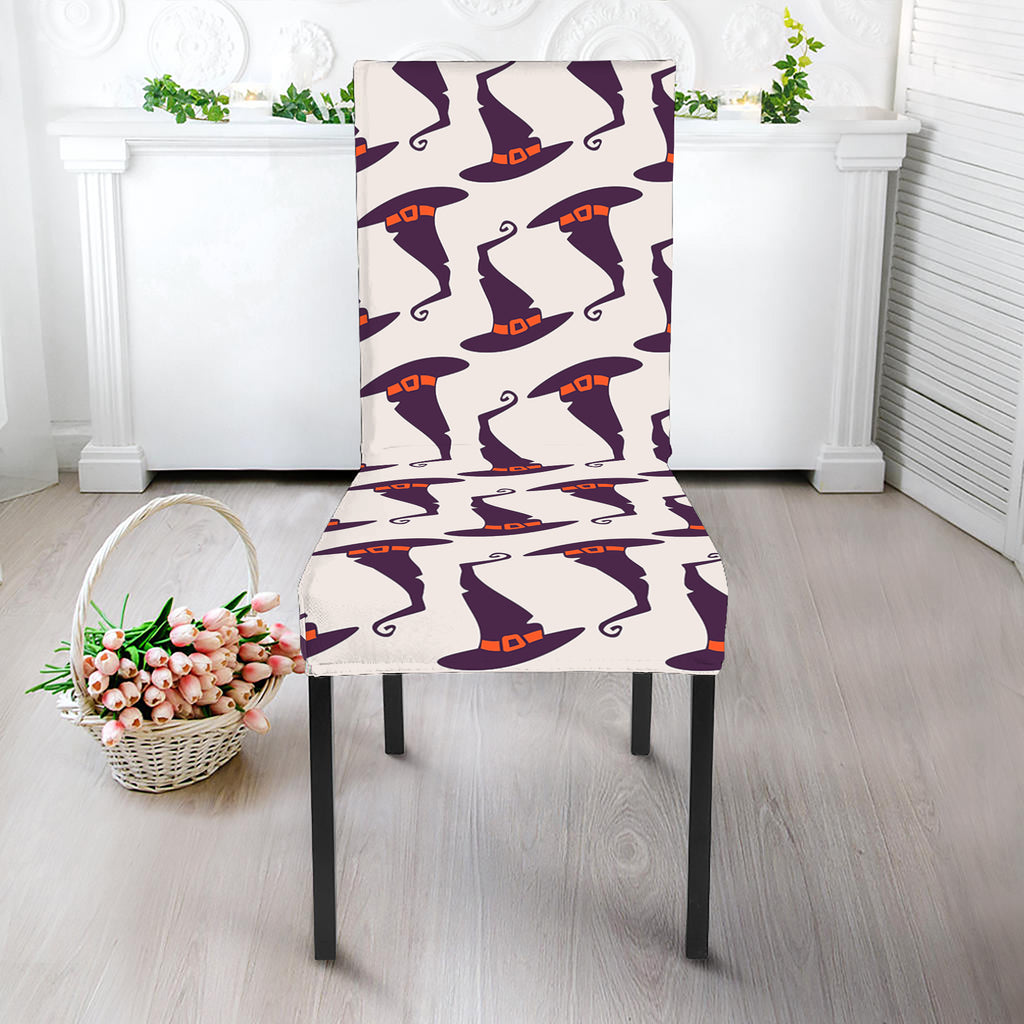 Purple Halloween Witch Hat Pattern Print Dining Chair Slipcover