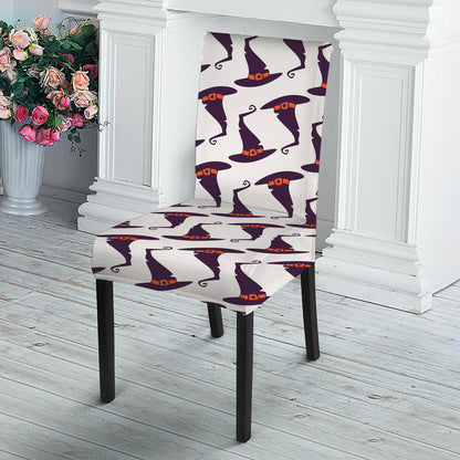 Purple Halloween Witch Hat Pattern Print Dining Chair Slipcover