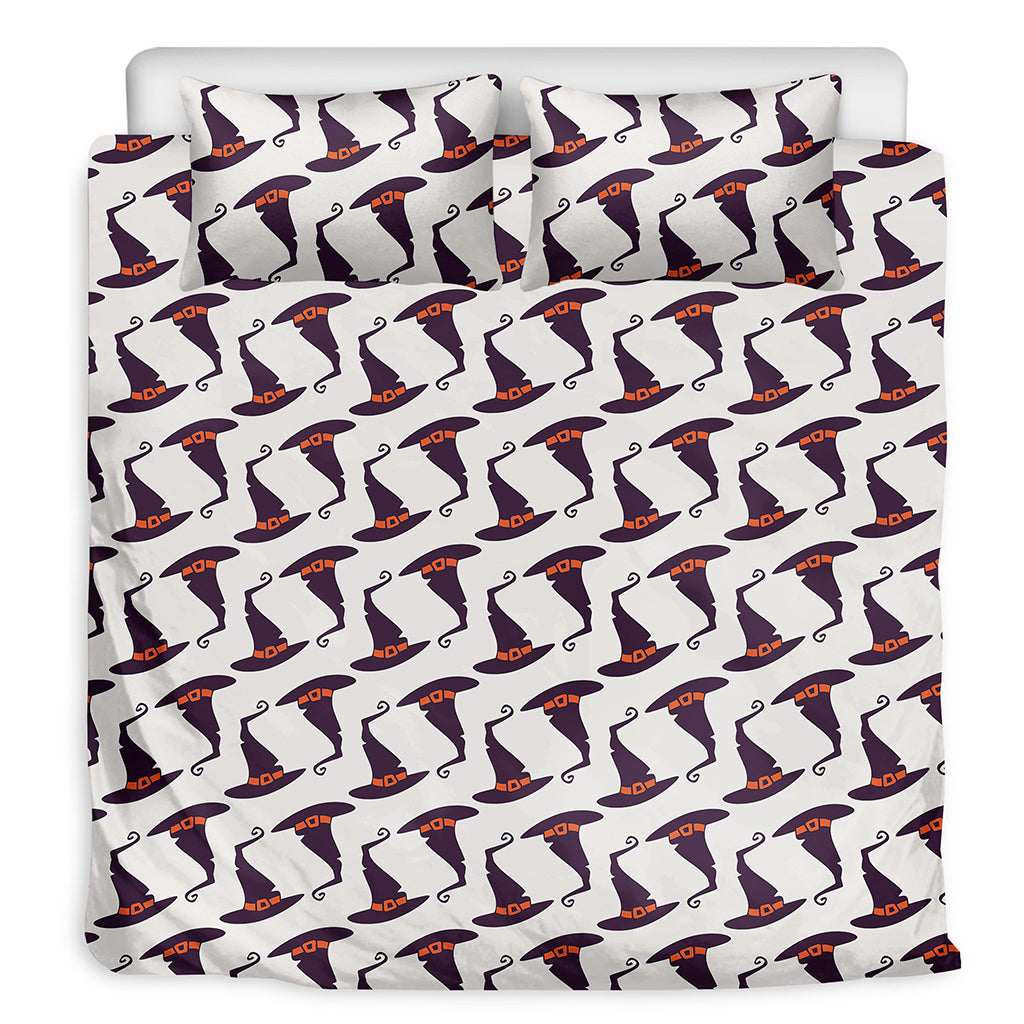 Purple Halloween Witch Hat Pattern Print Duvet Cover Bedding Set