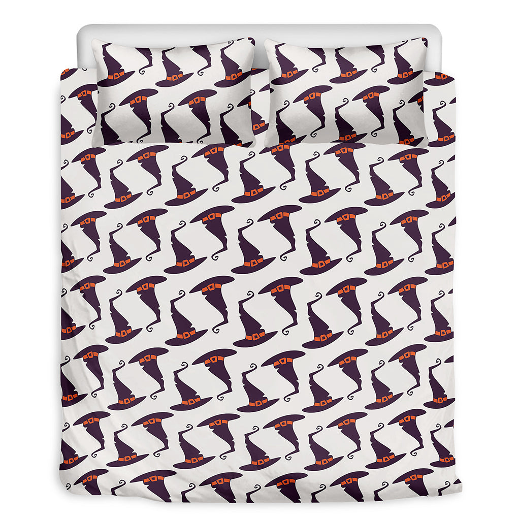 Purple Halloween Witch Hat Pattern Print Duvet Cover Bedding Set