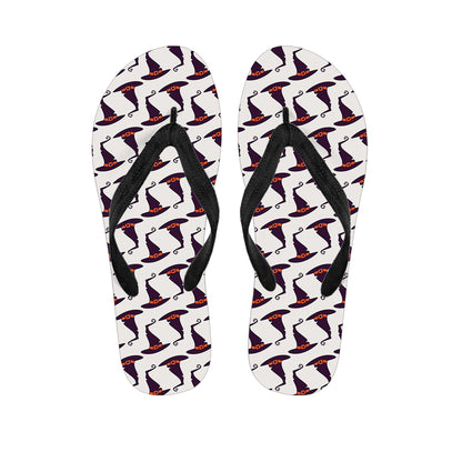 Purple Halloween Witch Hat Pattern Print Flip Flops