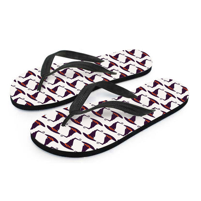 Purple Halloween Witch Hat Pattern Print Flip Flops