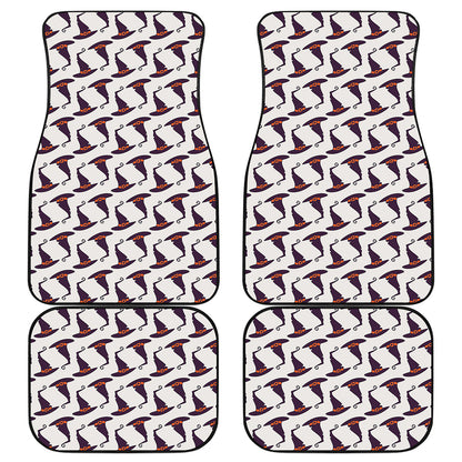 Purple Halloween Witch Hat Pattern Print Front and Back Car Floor Mats