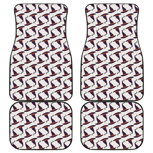 Purple Halloween Witch Hat Pattern Print Front and Back Car Floor Mats