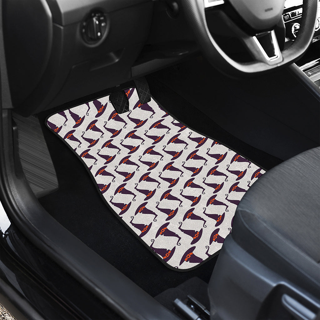 Purple Halloween Witch Hat Pattern Print Front and Back Car Floor Mats