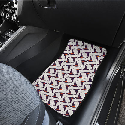 Purple Halloween Witch Hat Pattern Print Front and Back Car Floor Mats