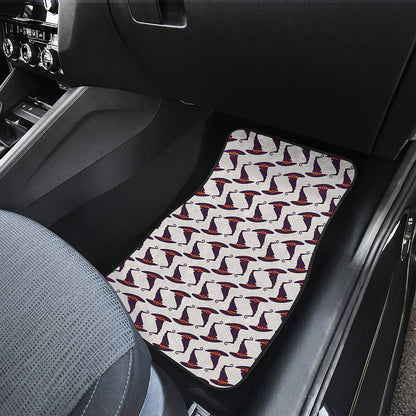 Purple Halloween Witch Hat Pattern Print Front Car Floor Mats