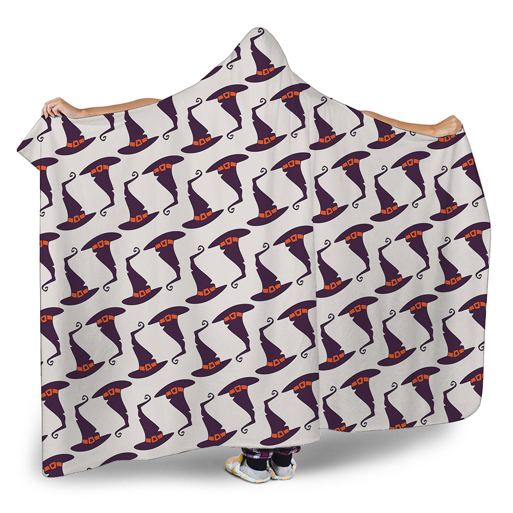 Purple Halloween Witch Hat Pattern Print Hooded Blanket