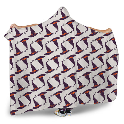 Purple Halloween Witch Hat Pattern Print Hooded Blanket
