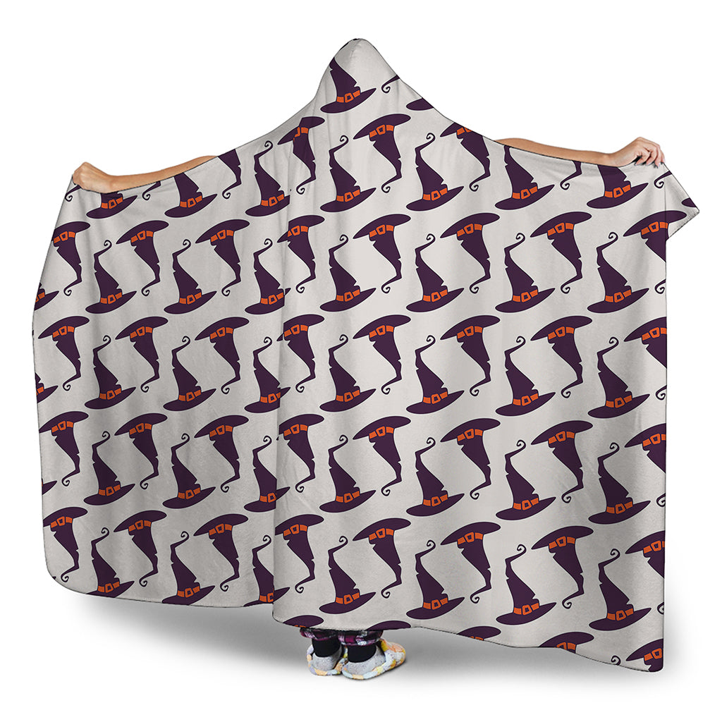 Purple Halloween Witch Hat Pattern Print Hooded Blanket