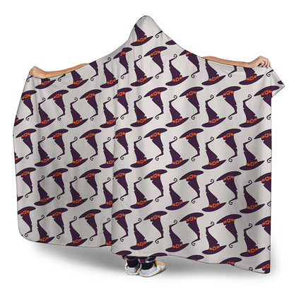 Purple Halloween Witch Hat Pattern Print Hooded Blanket