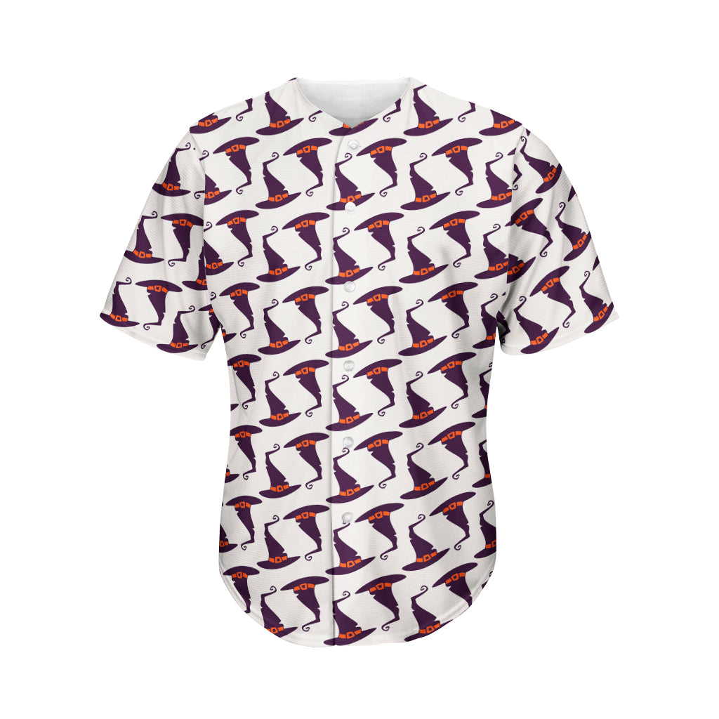 Purple Halloween Witch Hat Pattern Print Men's Baseball Jersey