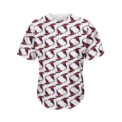 Purple Halloween Witch Hat Pattern Print Men's Baseball Jersey