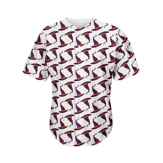 Purple Halloween Witch Hat Pattern Print Men's Baseball Jersey