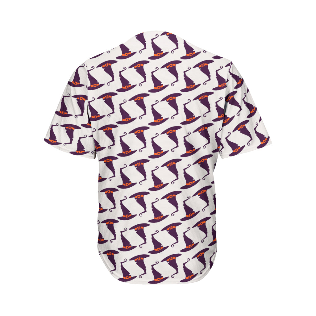 Purple Halloween Witch Hat Pattern Print Men's Baseball Jersey