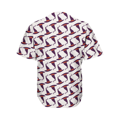 Purple Halloween Witch Hat Pattern Print Men's Baseball Jersey