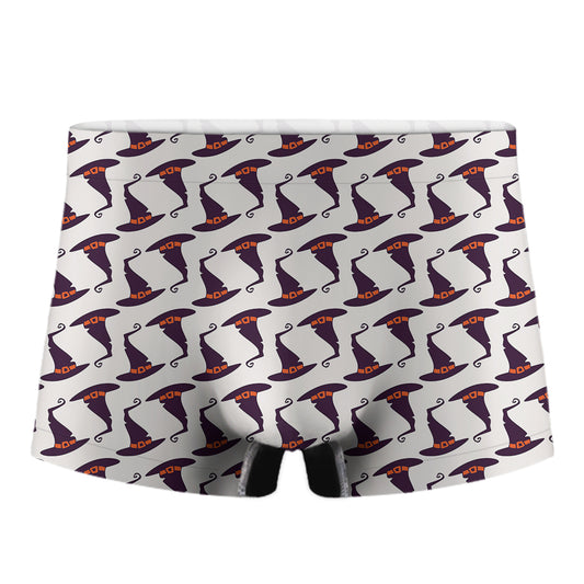Purple Halloween Witch Hat Pattern Print Men's Boxer Briefs
