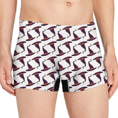 Purple Halloween Witch Hat Pattern Print Men's Boxer Briefs