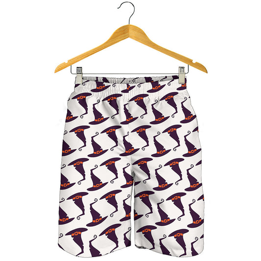 Purple Halloween Witch Hat Pattern Print Men's Shorts