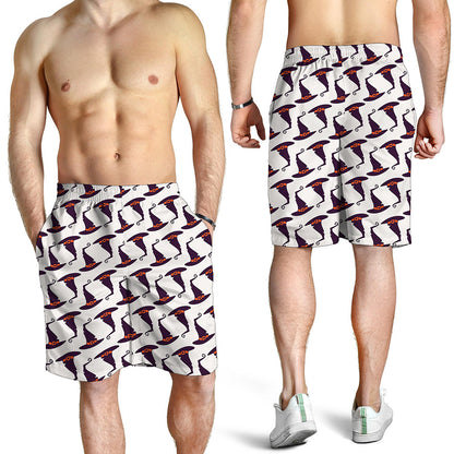 Purple Halloween Witch Hat Pattern Print Men's Shorts