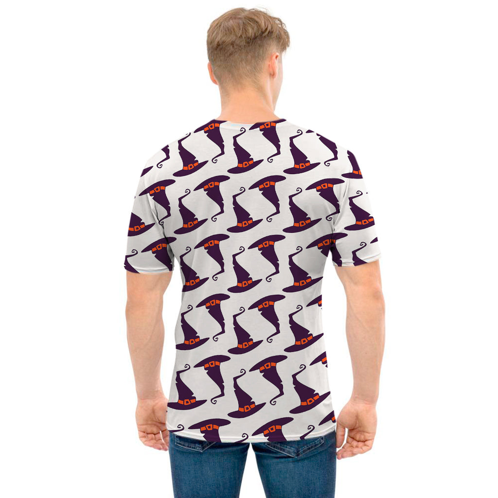 Purple Halloween Witch Hat Pattern Print Men's T-Shirt