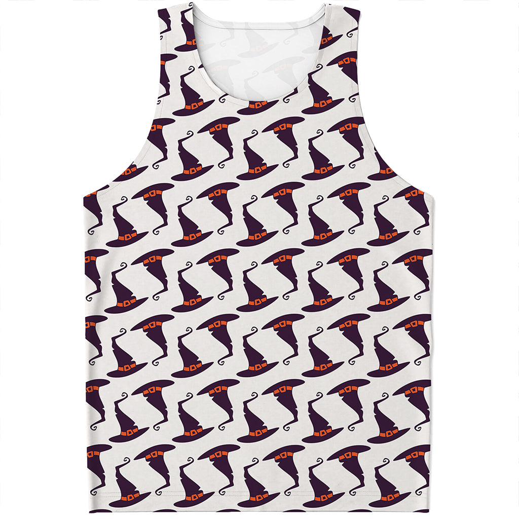 Purple Halloween Witch Hat Pattern Print Men's Tank Top