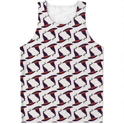 Purple Halloween Witch Hat Pattern Print Men's Tank Top