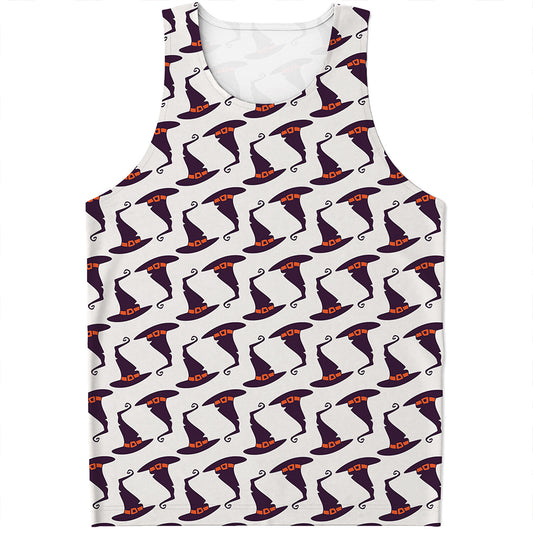Purple Halloween Witch Hat Pattern Print Men's Tank Top
