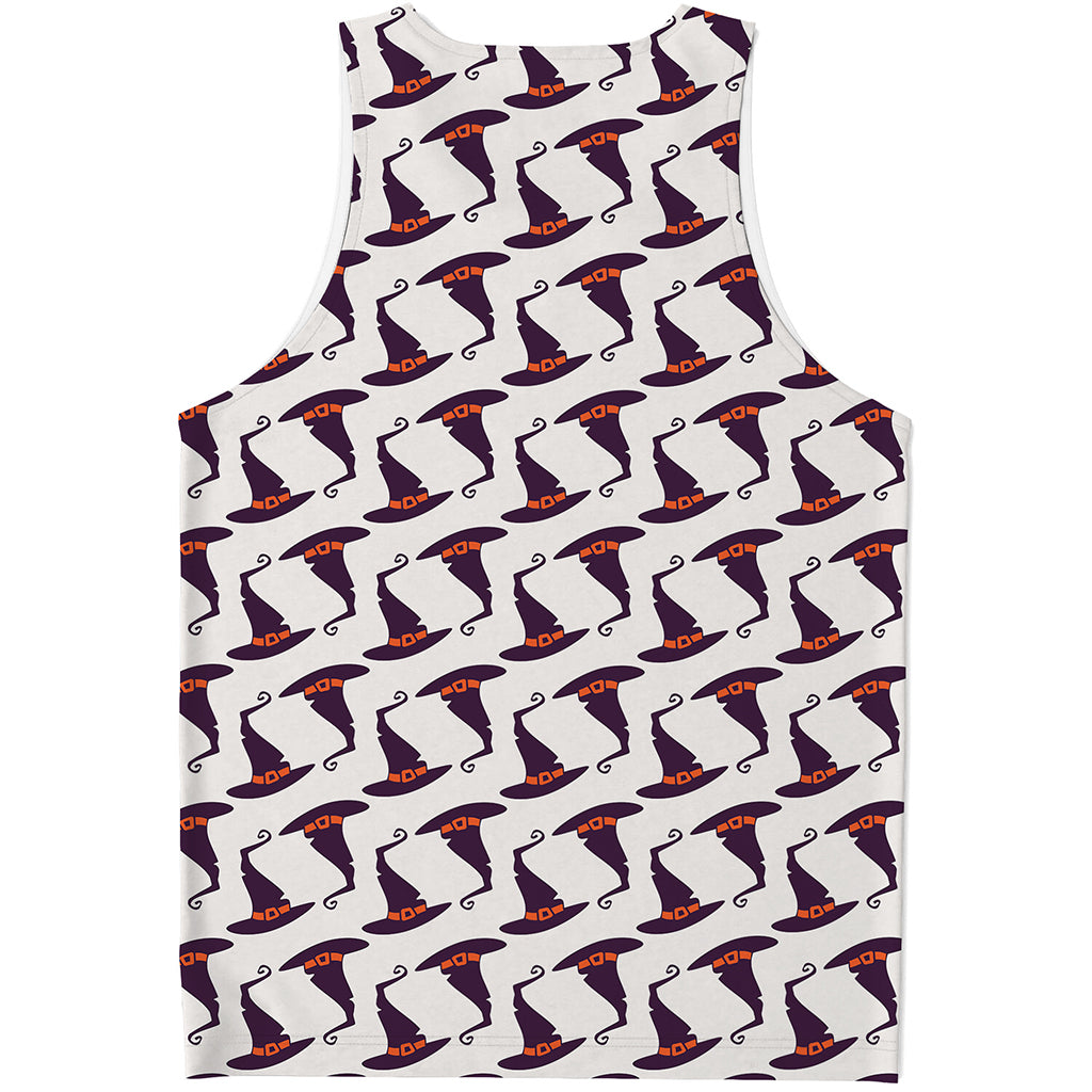 Purple Halloween Witch Hat Pattern Print Men's Tank Top