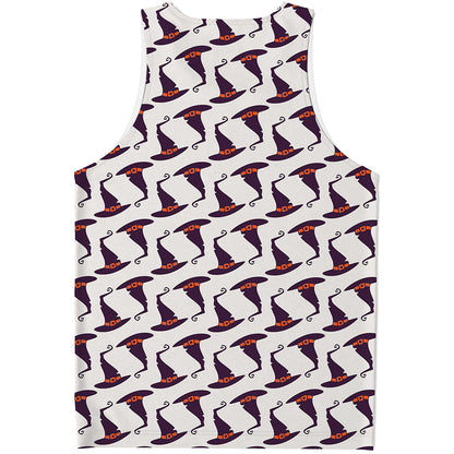 Purple Halloween Witch Hat Pattern Print Men's Tank Top