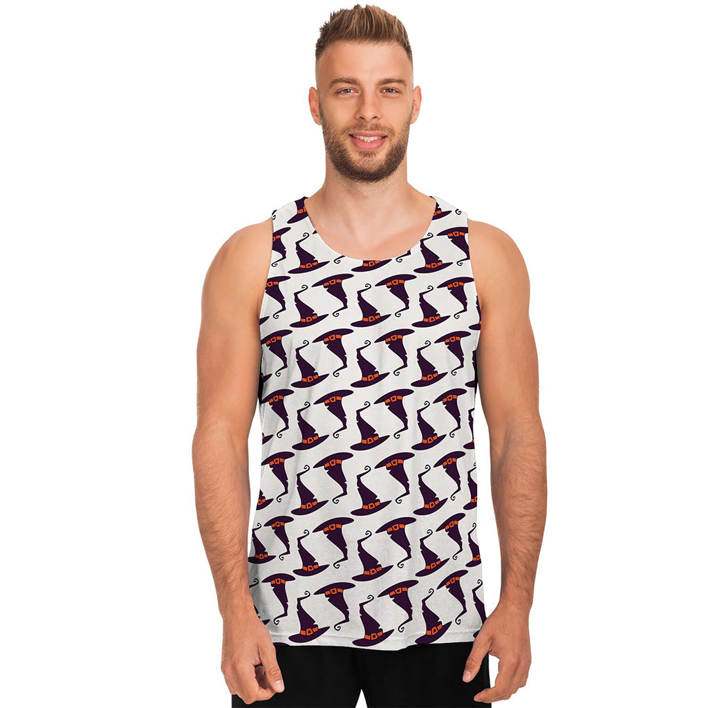 Purple Halloween Witch Hat Pattern Print Men's Tank Top