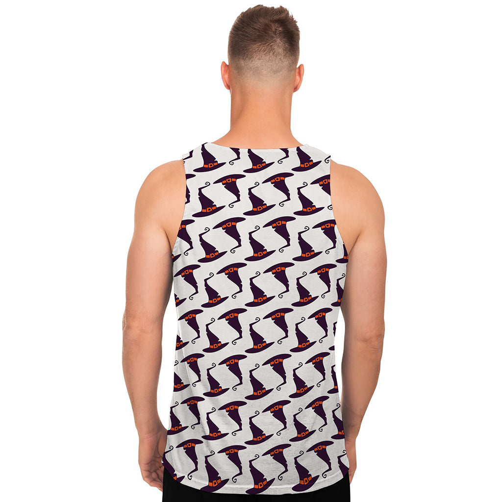 Purple Halloween Witch Hat Pattern Print Men's Tank Top