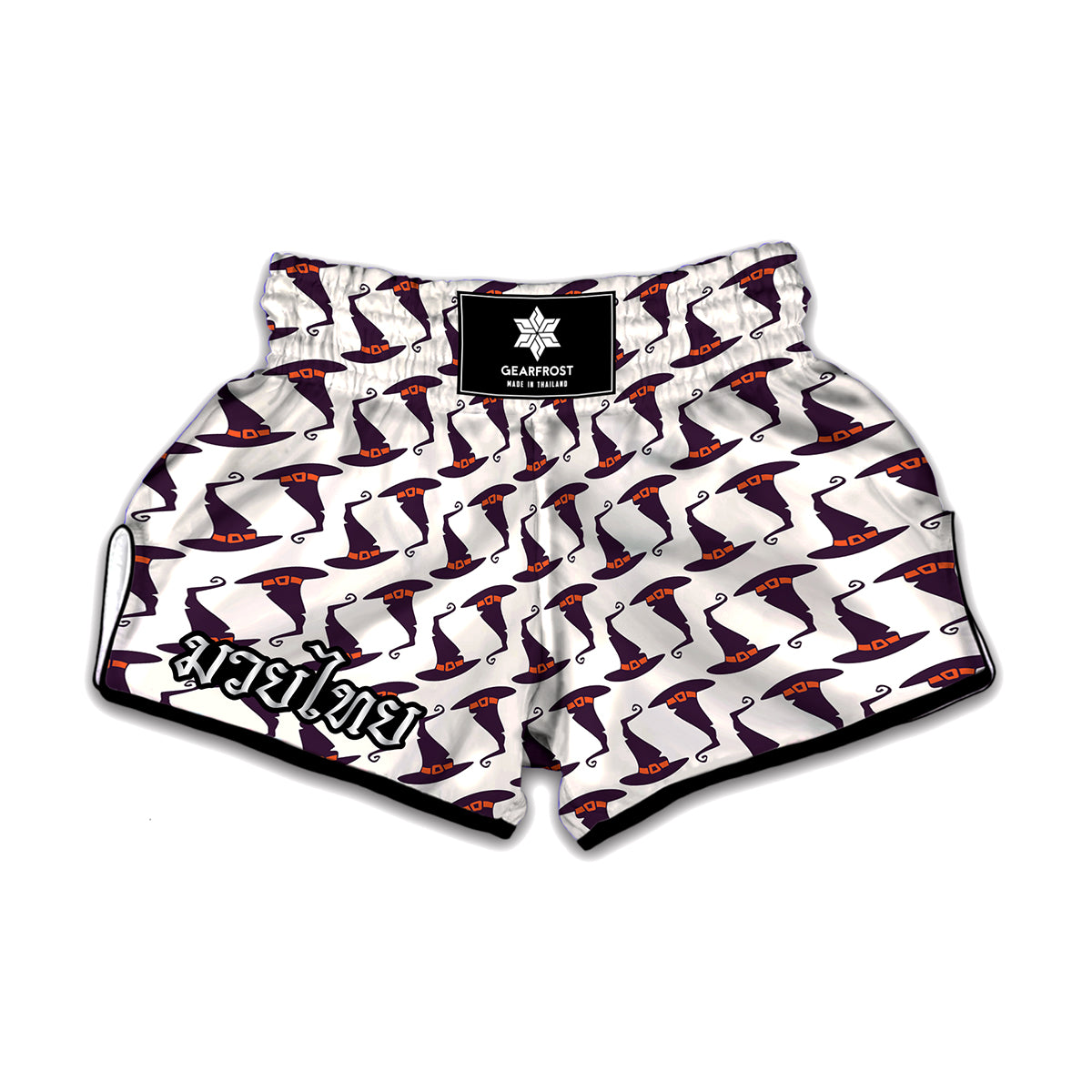 Purple Halloween Witch Hat Pattern Print Muay Thai Boxing Shorts
