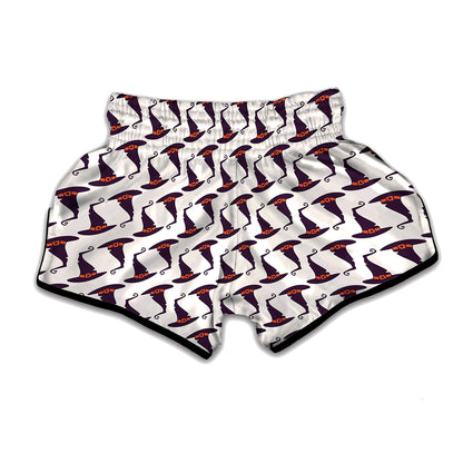 Purple Halloween Witch Hat Pattern Print Muay Thai Boxing Shorts