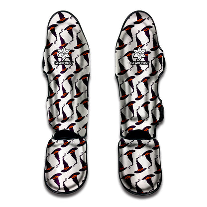 Purple Halloween Witch Hat Pattern Print Muay Thai Shin Guard