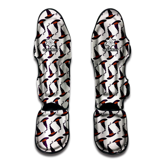 Purple Halloween Witch Hat Pattern Print Muay Thai Shin Guard