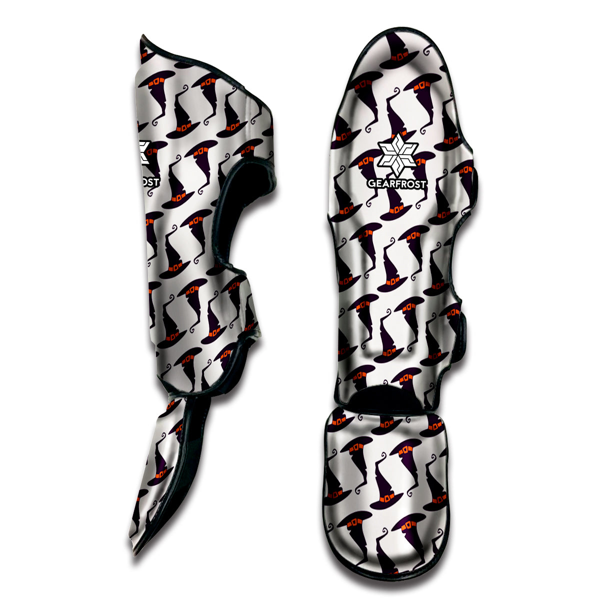 Purple Halloween Witch Hat Pattern Print Muay Thai Shin Guard