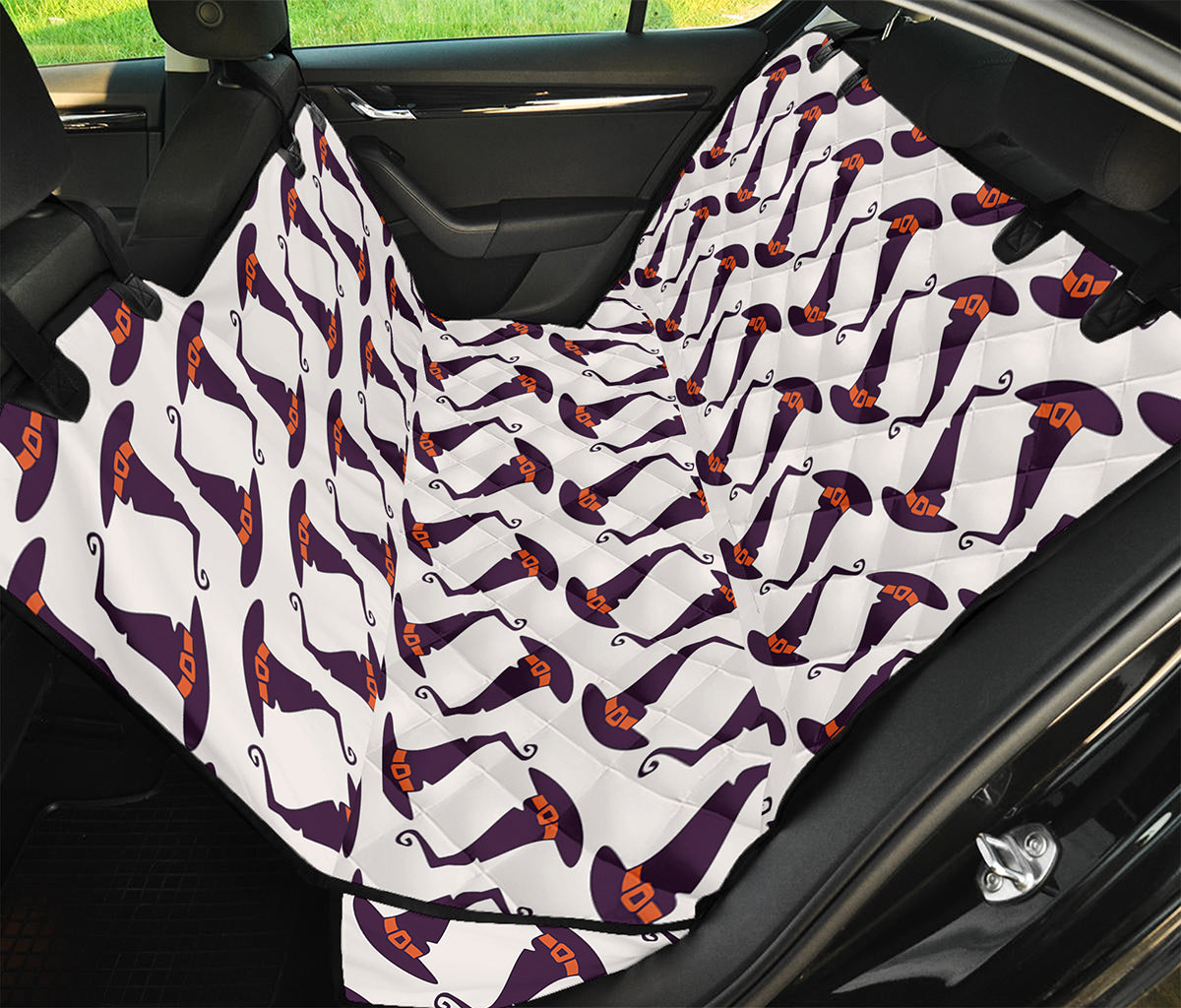 Purple Halloween Witch Hat Pattern Print Pet Car Back Seat Cover