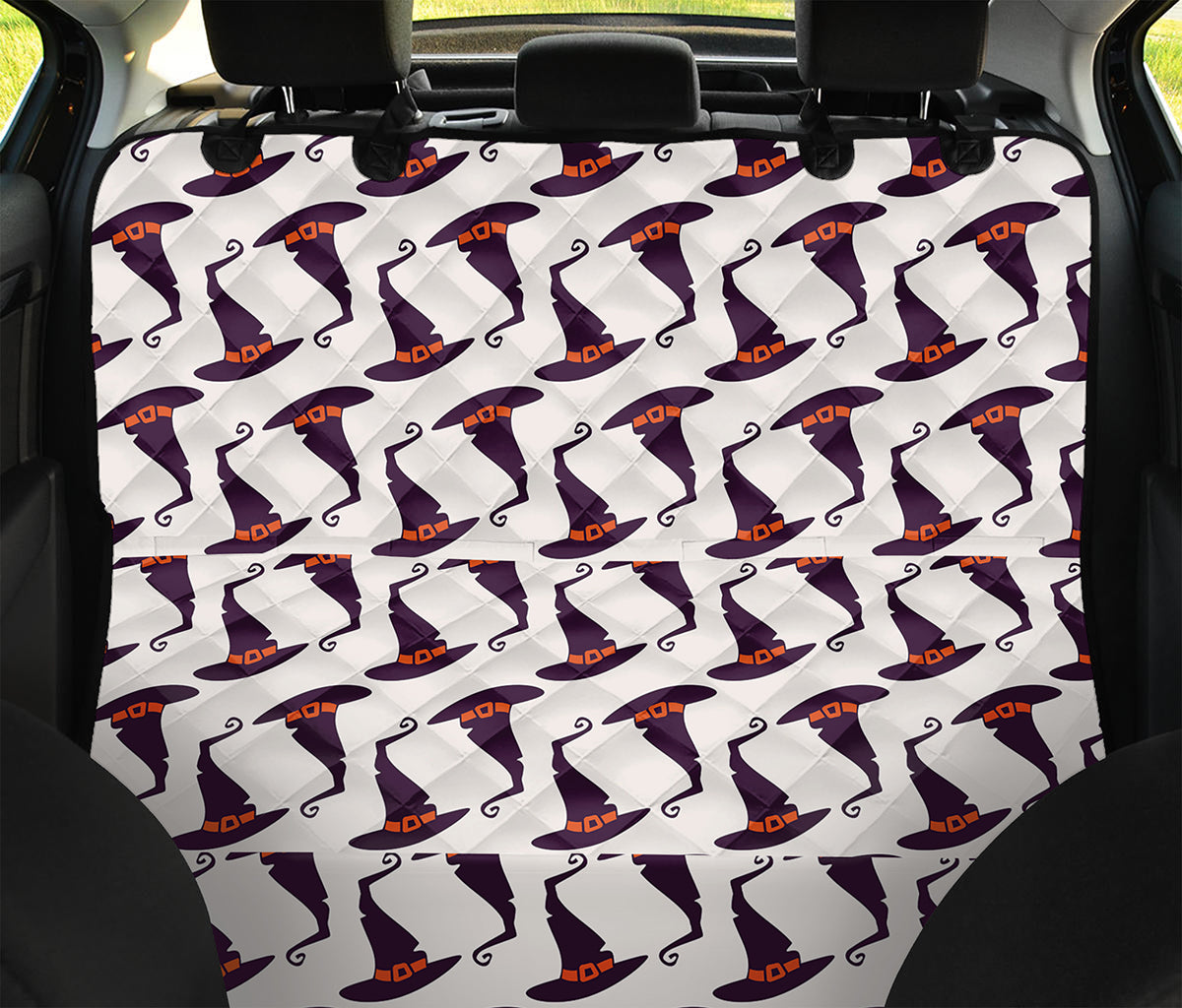 Purple Halloween Witch Hat Pattern Print Pet Car Back Seat Cover