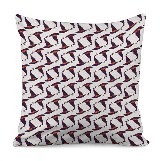 Purple Halloween Witch Hat Pattern Print Pillow Cover