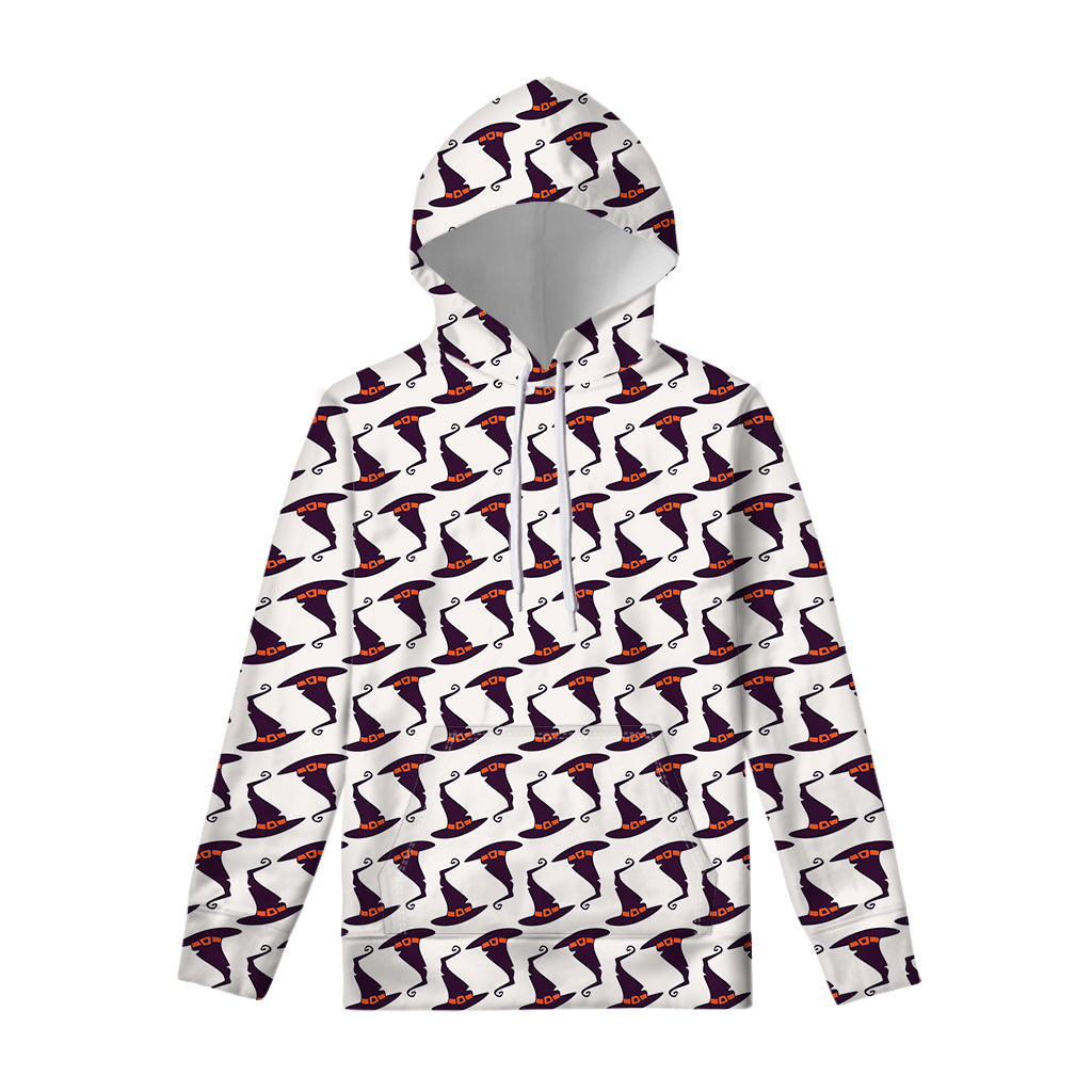 Purple Halloween Witch Hat Pattern Print Pullover Hoodie